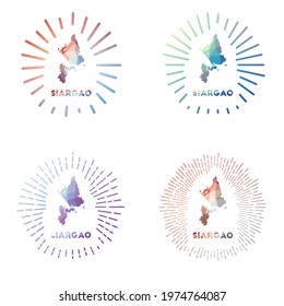 Siargao low poly sunburst set. Logo of island in geometric polygonal style. Vector illustration.
