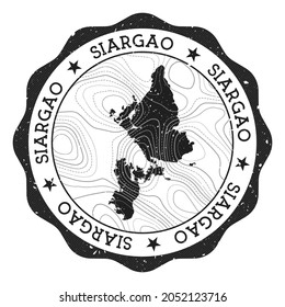 Siargao outdoor stamp. Round sticker with map of island with topographic isolines. Vector illustration. Can be used as insignia, logotype, label, sticker or badge of the Siargao.
