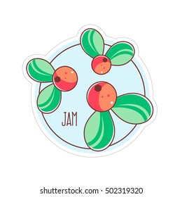 Siberian Berries. Cowberry with Leaves. Flat style. The Sticker made in Vector. Use for doing a sticker, print, card, for printing in a magazine or web and apps design.