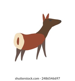 Siberian deer, decorative cartoon flat vector maral forest animal isolated on white background, wild reindeer, simple colorful illustration cute mammal for design children pattern,Christmas icon, map