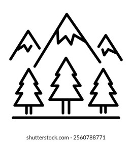 Siberian forest icon in linear style 