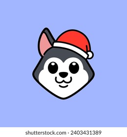 Siberian Husky or Alaskan Malamute Wearing Santa Hat Illustration