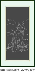 siberian husky chalk sketch style wall decor, vector editable eps 10