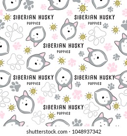 Siberian Husky : Dog breed collection : Seamless Pattern : Vector Illustration