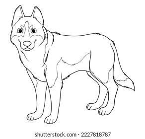 Siberian Husky Dog Cartoon Animal Illustration BW