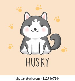 Siberian Husky Dog cartoon hand drawn style