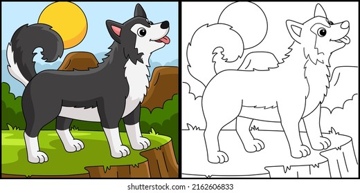 Siberian Husky Dog Coloring Page Illustration