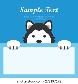 Siberian husky dog face text box, Flat design banner, Animal avatar background.