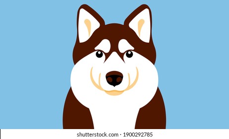 Perro husky siberiano. Husky cabeza sobre un fondo de montañas nevadas. Ilustración vectorial del bozal animal de purebred. Símbolo de retrato de mascota de perro.