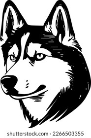 Siberian Husky, dog head, vector illustration, black color, vector image
