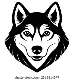 Siberian husky dog head vector silhouette art illustration