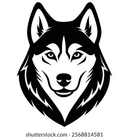 Siberian husky dog head vector silhouette art illustration