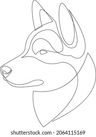 Siberian Husky dog portrait. Continuous line. Dog line drawing. Vector illustration