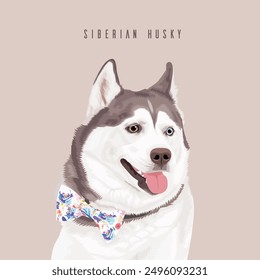 Siberian Husky dog portrait illustration