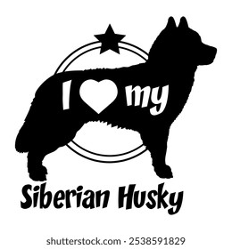 Siberian Husky dog silhouette, i love my dog,  dog, dog breeds, logo, vector, silhouette, animal, illustration, icon, sign, black, pet,