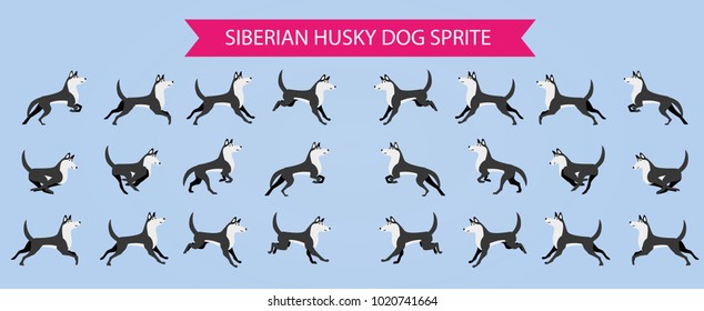 SIBERIAN HUSKY DOG SPRITE FOR GAMES OR MULTIPLICATIONS.