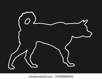 Siberian Husky dog vector line contour silhouette illustration isolated. Akita Inu breed. Dog show champion. Purebred guard dog. Lovely pet and familys best friend. Beware of dog graphic sign.