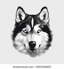 Siberian Husky dog  watercolor portrait, isolated vector illustration 