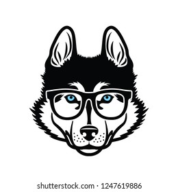 Siberian husky dog wearing eyeglasses - isolated vector illustration