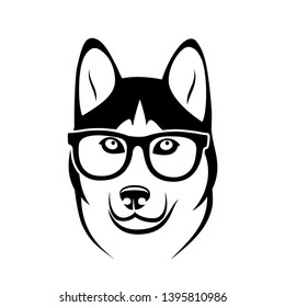 Siberian husky dog wearing eyeglasses - isolated vector illustration 