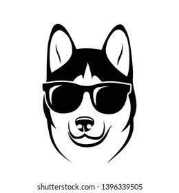 Siberian husky dog wearing sunglasses - isolated vector illustration 