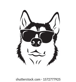 Siberian husky dog wearing sunglasses - isolated vector illustration