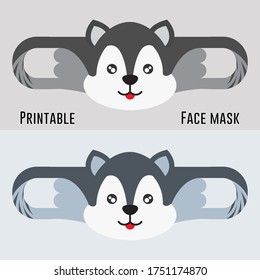 Siberian husky face mask templates, vector illustration. Print out and make.