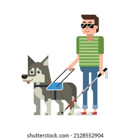 Siberian husky guide dog for a blind man