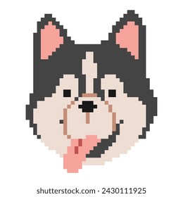 Siberian Husky Head Pixel 1 cute on a white background, vector illustration.