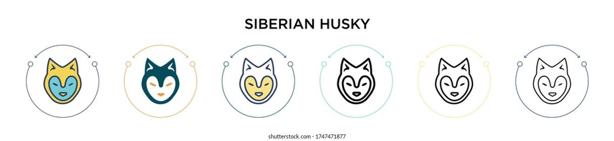 Siberian husky icon in filled, thin line, outline and stroke style. Vector illustration of two colored and black siberian husky vector icons designs can be used for mobile, ui, web
