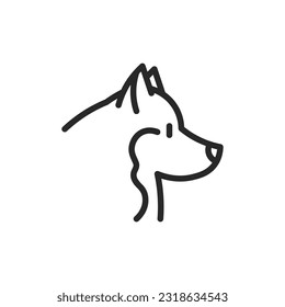 Siberian Husky Laika Dog Icon. Outline Editable Sign for Dog Lovers, Pet Care, Dog Breed Information, and Vet Clinic Services.
