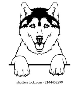 Siberian Husky Peeking Smiling Dog Sled Snow Breed Art. Dog Clipart Vector Art. Cut Ready Files Vinly Design