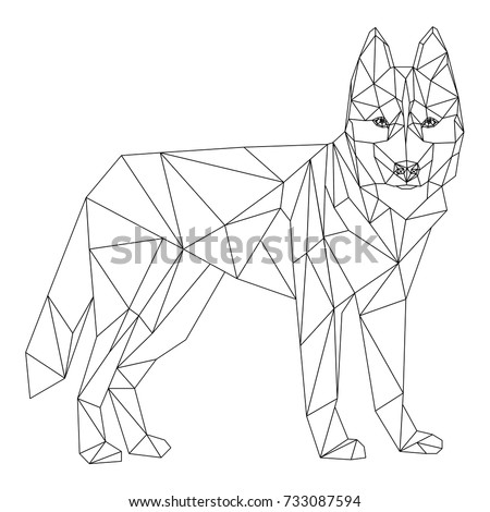Siberian Husky polygonal geometric vector icon/ Happy Chinese new year 2018 card with Siberian Husky on white background. Good for prints, covers, posters, cards, gift design. Vector Illustration