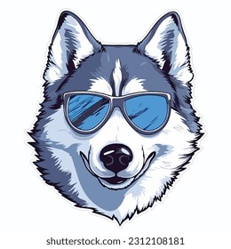 Siberian Husky portrait in a glasses. Vector illustration.