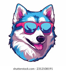 Retrato de Husky siberiano en gafas. Ilustración vectorial.