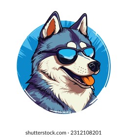 Siberian Husky portrait in a glasses. Vector illustration.