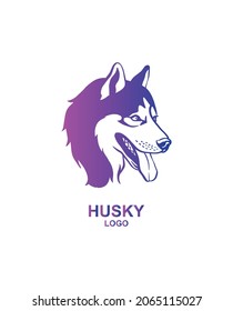 Siberian husky in profile and in full face. Husky logo. Dog head vector.