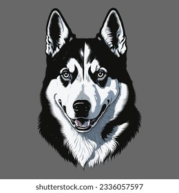 Siberian Husky, rendered in a simple black and white vector style, against a stark white background.