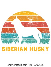 Siberian Husky Retro Vintage Sunset T-shirt Design template, Siberian Husky on Board, Car Window Sticker, POD, cover, Isolated white background, White Dog Silhouette Gift for Siberian Husky Lover