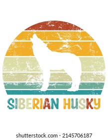 Siberian Husky Retro Vintage Sunset T-shirt Design template, Siberian Husky on Board, Car Window Sticker, POD, cover, Isolated white background, White Dog Silhouette Gift for Siberian Husky Lover