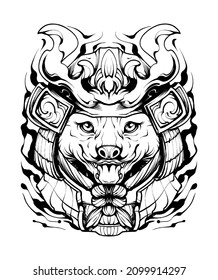 Siberian Husky samurai warrior illustration silhouette