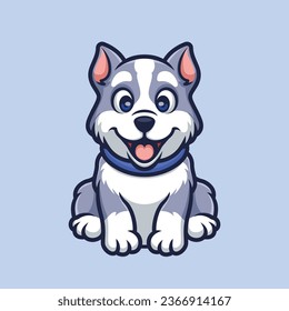 Siberian Husky Sitting Happy Fun Cartoon Illustration