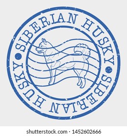 Siberian Husky Stamp. Dog Silhouette Seal. Round Design. Vector Icon. Design Retro Insignia.