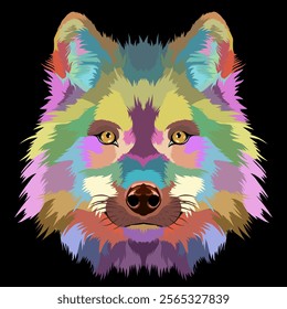 Siberian Husky vector in pop art style multiples colour with black background