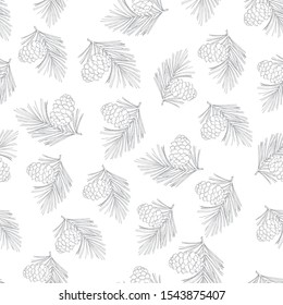 Siberian pine cones and branches. Christmas seamless pattern, vector illustration