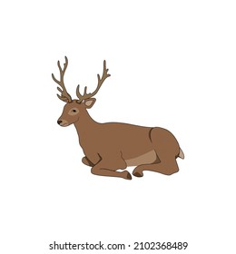 Siberian reindeer are resting after a long day in nature. Vector image of a deer that came to rest. New Year's deer.