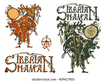 Siberian shaman. Vector illustration. Isolated on white background