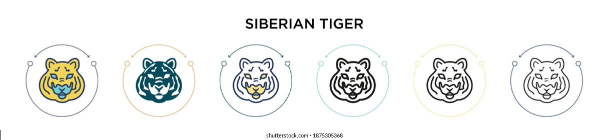 Siberian tiger icon in filled, thin line, outline and stroke style. Vector illustration of two colored and black siberian tiger vector icons designs can be used for mobile, ui, web