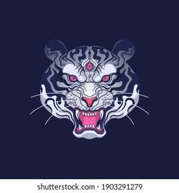 Siberian white tiger head artwork illustration