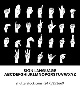 sibi sign language alphabet collection ABCDEFGHIJKLMNOPRSTUVWXYZ, communication tool for the disabled and deaf